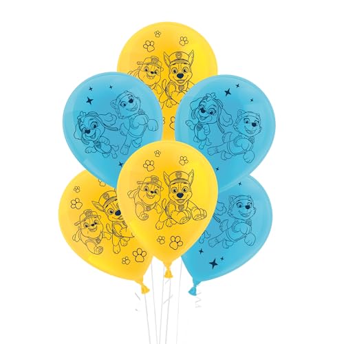 Party Factory Paw Patrol Set aus 10 gelben und blauen Latexballons, Ø25cm, verschiedene Druckmotive, für Luft oder Helium von Party Factory