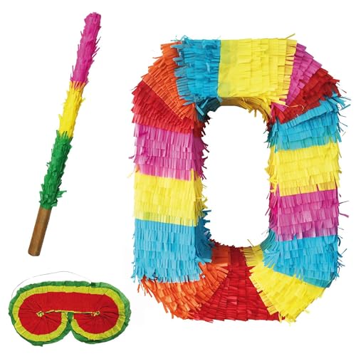 Party Factory Pinata Zahlen Set 0-9 + Stab + Augenmaske Kinder Geburtstag Schlag-Pinata 50 x 35 x 8cm Dekoration Geburtstagsdeko (0) von Party Factory