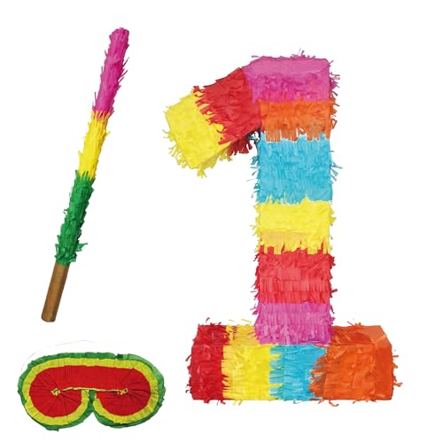 Party Factory Pinata Zahlen Set 0-9 + Stab + Augenmaske Kinder Geburtstag Schlag-Pinata 50 x 35 x 8cm Dekoration Geburtstagsdeko (1) von Party Factory