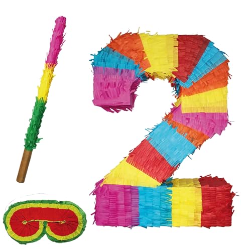 Party Factory Pinata Zahlen Set 0-9 + Stab + Augenmaske Kinder Geburtstag Schlag-Pinata 50 x 35 x 8cm Dekoration Geburtstagsdeko (2) von Party Factory