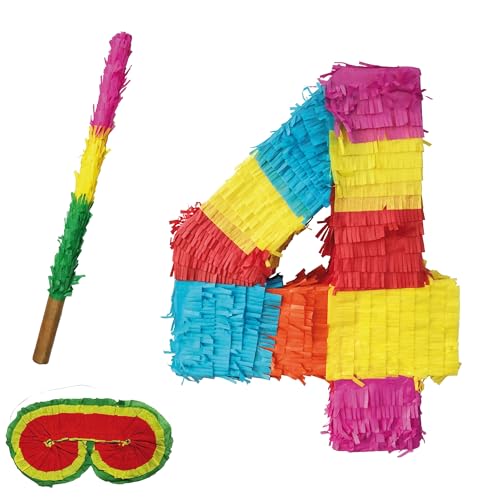 Party Factory Pinata Zahlen Set 0-9 + Stab + Augenmaske Kinder Geburtstag Schlag-Pinata 50 x 35 x 8cm Dekoration Geburtstagsdeko (4) von Party Factory