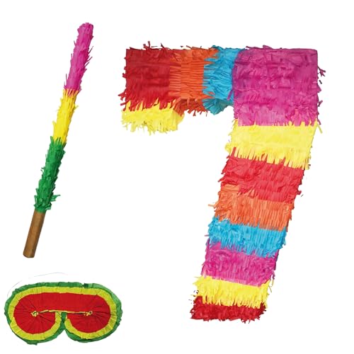 Party Factory Pinata Zahlen Set 0-9 + Stab + Augenmaske Kinder Geburtstag Schlag-Pinata 50 x 35 x 8cm Dekoration Geburtstagsdeko (7) von Party Factory