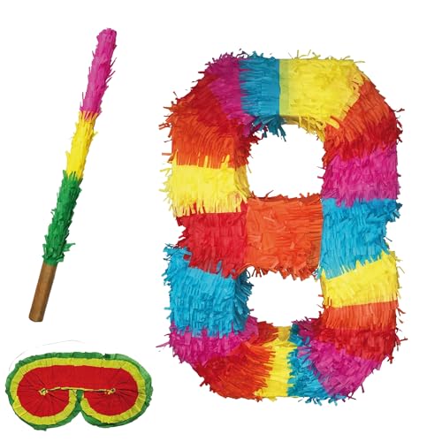 Party Factory Pinata Zahlen Set 0-9 + Stab + Augenmaske Kinder Geburtstag Schlag-Pinata 50 x 35 x 8cm Dekoration Geburtstagsdeko (8) von Party Factory