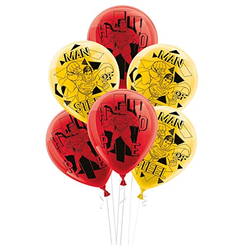 Party Factory `Superman´ Set aus 10 gelben und roten Latexballons, Ø25cm, verschiedene Druckmotive, für Luft oder Helium von Party Factory