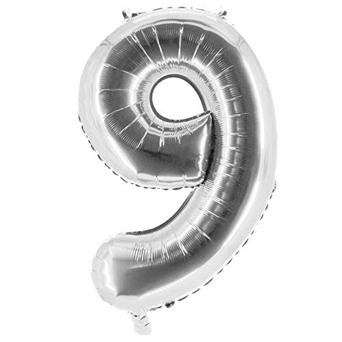 Party Factory XXL Folienballon Zahl 9, Luftballon 100cm, silber, Geburtstag, Abi, Jubiläum, Party Ballon, Heliumballon, Deko von Party Factory