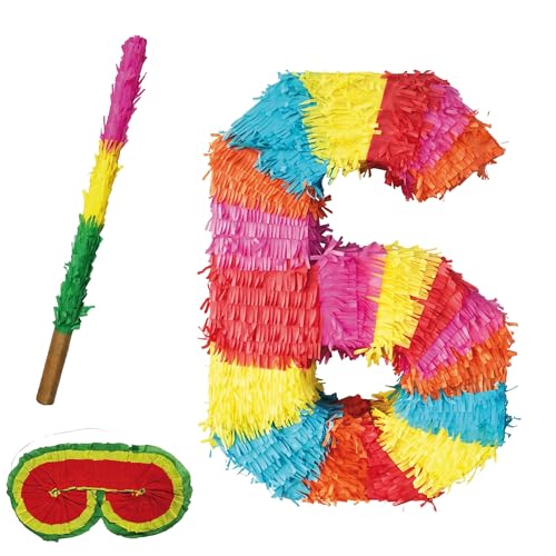 Pinata Zahlen Set 0-9 + Stab + Augenmaske Kinder Geburtstag Schlag-Pinata 50 x 35 x 8cm Dekoration Geburtstagsdeko (6) von Party Factory