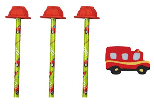 Party Großhandel 6 x Bleistifte mit Radiergummi Feuerwehr ideal als Mitgebsel für den Kindergeburtstag von Party Großhandel