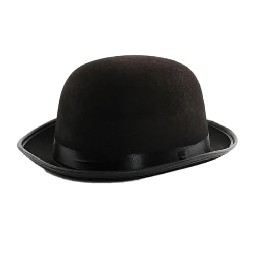Charlin Chaplin Bowlerhut für Herren, Satinband, schwarz, Uni, Velours, Bowler-Hut, Halloween-Party, ausgefallenes Satinband-Accessoire Charlin Chaplin Bowlerhut für Herren, Satinband, schwarz, Uni, Velours, Bowler-Hut, Halloween-Party, ausgefallenes Satinband-Accessoire von Party HuB