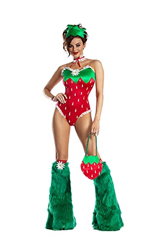 Party King Freches Erdbeer-Kostüm für Damen, Rot/Ausflug, einfarbig (Getaway Solids), XL von Party King