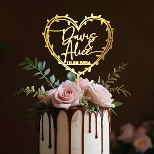 Party to Be Cake Topper Hochzeit Personalisiert Herz Kranz Design mit Namen und Daten Dekoration der Hochzeitstorte in Acryl Party to Be Cake Topper Hochzeit Personalisiert Herz Kranz Design mit Namen und Daten Dekoration der Hochzeitstorte in Acryl von Party to Be