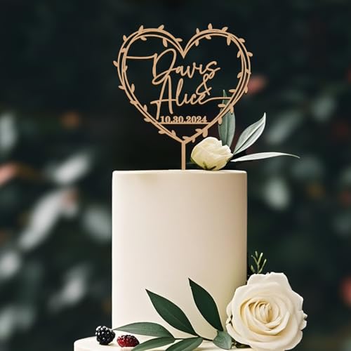 Party to Be Cake Topper Hochzeit Personalisiert Herz Kranz Design mit Namen und Daten Dekoration der Hochzeitstorte in Plain Metallic Finish Holz Party to Be Cake Topper Hochzeit Personalisiert Herz Kranz Design mit Namen und Daten Dekoration der Hochzeitstorte in Plain Metallic Finish Holz von Party to Be