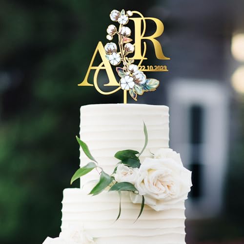 Party to Be Herbst Cake Topper Hochzeit Personalisiert Hochzeitstorte Deko in Acryl Custom Braut und Bräutigam Tortenstecker mit Namen Initialen (Baumwolle) von Party to Be
