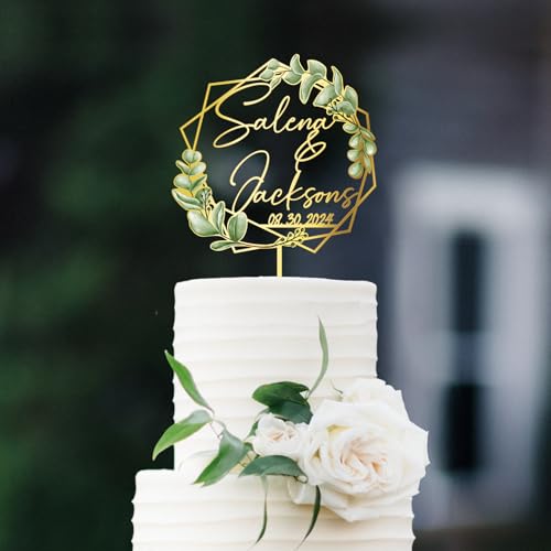 Party to Be Hochzeit Cake Topper mit grünen Blättern Personalisiert Braut und Bräutigam Name und Daten Custom geometrische Kuchen Dekoration aus Acryl und Holz Party to Be Hochzeit Cake Topper mit grünen Blättern Personalisiert Braut und Bräutigam Name und Daten Custom geometrische Kuchen Dekoration aus Acryl und Holz von Party to Be