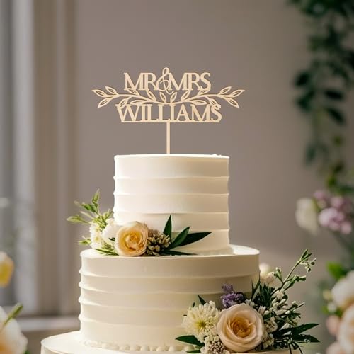 Party to Be Mr & Mrs Customized Hochzeit Cake Topper in Holz Personalisiert Braut und Bräutigam mit dem Nachnamen grünen Blättern Kuchen Dekoration Party to Be Mr & Mrs Customized Hochzeit Cake Topper in Holz Personalisiert Braut und Bräutigam mit dem Nachnamen grünen Blättern Kuchen Dekoration von Party to Be