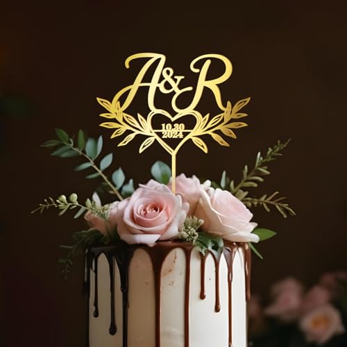 Party to Be Personalisiert Hochzeitstorte Topper in Acryl mit Initialen und Datum Hochzeitstorte Dekoration Herz und Blätter Design Party to Be Personalisiert Hochzeitstorte Topper in Acryl mit Initialen und Datum Hochzeitstorte Dekoration Herz und Blätter Design von Party to Be