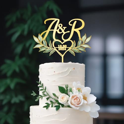 Party to Be Personalisiert Hochzeitstorte Topper in UV-gedrucktes mit Initialen und Datum Hochzeitstorte Dekoration Herz und Blätter Design Party to Be Personalisiert Hochzeitstorte Topper in UV-gedrucktes mit Initialen und Datum Hochzeitstorte Dekoration Herz und Blätter Design von Party to Be