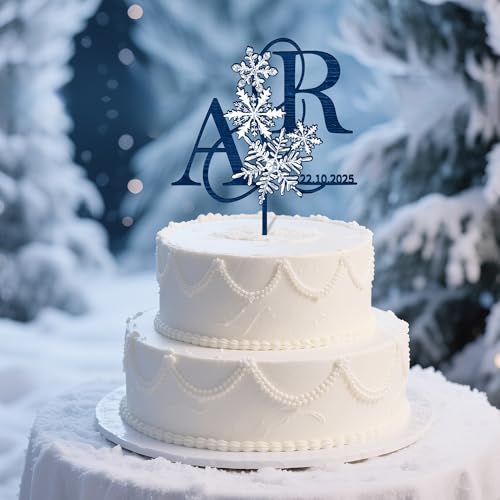 Party to Be Winter Cake Topper Hochzeit Personalisiert Hochzeitstorte Deko in Holz Custom Braut und Bräutigam Tortenstecker mit Namen Initialen (Schneeflocke) von Party to Be