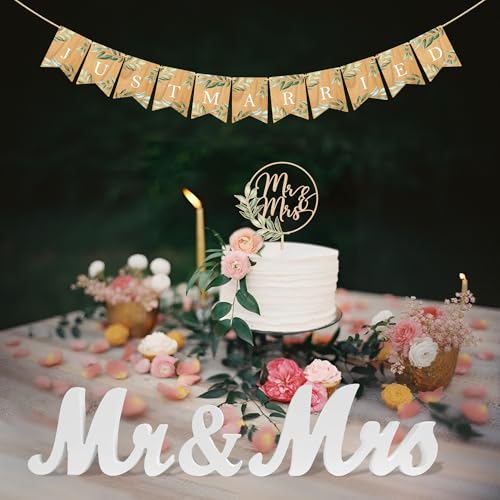 Party to be Mr&Mrs Cake Topper Hochzeit & "Just Married" Girlande & "Mr&Mrs "Schriftzug mit Blätter Hochzeitstorte Deko in Holz Party to be Mr&Mrs Cake Topper Hochzeit & "Just Married" Girlande & "Mr&Mrs "Schriftzug mit Blätter Hochzeitstorte Deko in Holz von Party to Be