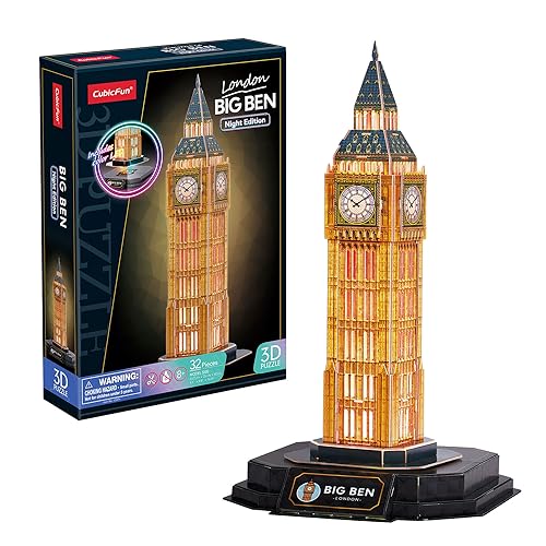 3D Puzzle - Big Ben LED | 3D Puzzle Kinder Ab 8 | 3D Puzzle Kinder Und 3D Puzzle Erwachsene | Geschenk Für Kinder | Modellbausatz Erwachsene | 32 Teilen von Party town