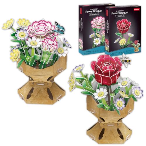3D-Puzzle Blume DIY Rose + Nelke | 2er Pack 3D-Puzzle für Erwachsene und Kinder | Modellbausätze zum Zusammenbauen von künstlichen Blumen | 120 Teile | 3D-Puzzles | Geschenke zum Valentinstag oder von Party town