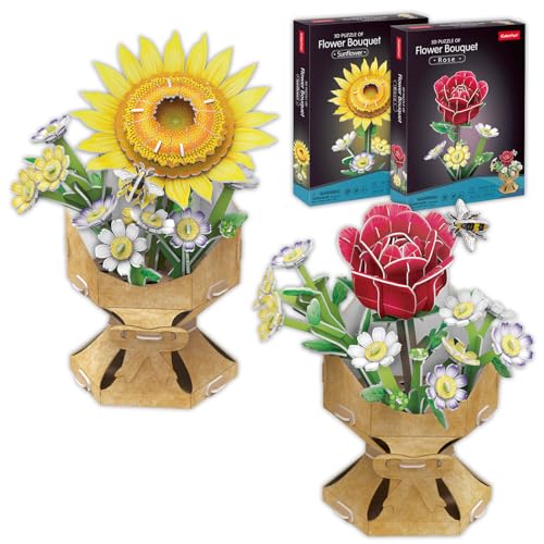 3D-Puzzle Blume DIY Rose + Sonnenblume | 2er Pack 3D-Puzzle für Erwachsene und Kinder | Modellbausätze zum Zusammenbauen von künstlichen Blumen | 120 Teile | 3D-Puzzles | Geschenke zum Valentinstag von Party town
