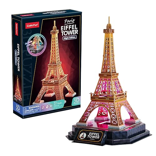 3D Puzzle - Eiffelturm LED | 3D Puzzle Kinder Ab 8 | 3D Puzzle Kinder Und 3D Puzzle Erwachsene | Geschenk Für Kinder | Modellbausatz Erwachsene | 51 Teilen von Party town