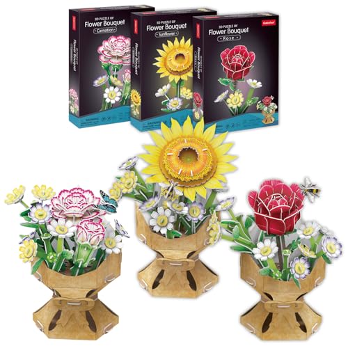 3D-Puzzle-Set, Rose, Sonnenblume und Nelke, DIY | Blumenstrauß | Modelle zum Zusammenbauen von künstlichen Blumen | 102 Teile | 3D-Puzzle für Erwachsene und Kinder ohne Schere oder Kleber | Geschenke von Party town
