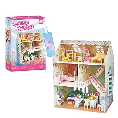 3D Puzzle Dreamy Doll House - 3 D Puzzle Für Kinder | Puppenhaus Ab 8 Jahre | 3D Puzzle Kinder Ab 8 Jahre Oder Mehr | 160 Stücke | 26 X 17 X 31,5 cm | 3D Puzzle von Party town