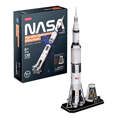 NASA - 3D Puzzle Apollo Saturn V Rocket | 3D Puzzle Kinder | 3D Puzzle Erwachsene | Modellbausatz Erwachsene | 3D Puzzle Kinder Ab 8 | 136 Teilen | Puzzle 3D von Party town