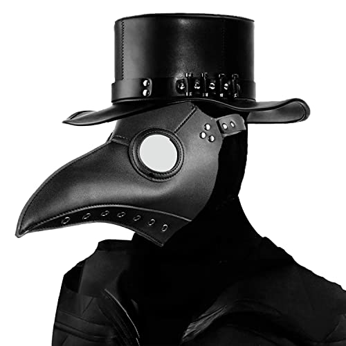 PartyCostume Pest Doktor Maske Schwarz Leder Lange Nase Vogelschnabel Steampunk Masken Kostüm Requisiten für Masquerade Ball Halloween Party Karneval Cosplay von PartyCostume