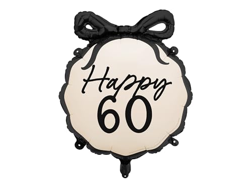 Folienballon 47x53cm Happy 60 - Ballon für Helium oder Luft - Luftballon mit Schleife für Geburtstag Jubiläum Jahrestag - Folienluftballon als Geburtstagsdeko Partydeko - Ivory Schwarz Folienballon 47x53cm Happy 60 - Ballon für Helium oder Luft - Luftballon mit Schleife für Geburtstag Jubiläum Jahrestag - Folienluftballon als Geburtstagsdeko Partydeko - Ivory Schwarz von PartyDeco