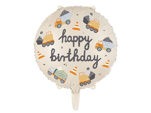 Folienballon Happy Birthday 35cm - Ballon für Helium oder Luft - Luftballon Bagger für Baustelle Kindergeburtstag - Baufahrzeuge Folienluftballon als Geburtstagsdeko - Beige Bunt Folienballon Happy Birthday 35cm - Ballon für Helium oder Luft - Luftballon Bagger für Baustelle Kindergeburtstag - Baufahrzeuge Folienluftballon als Geburtstagsdeko - Beige Bunt von PartyDeco