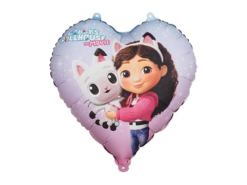 Folienballon Herz 45 cm Gabby’s Dollhouse Gabis Katzenhaus Ballon Geburtstag Mädchen Kinderparty Helium Luftballon Dekoration Wiederverwendbar Lizenz Motiv Set mit Röhrchen von PartyDeco