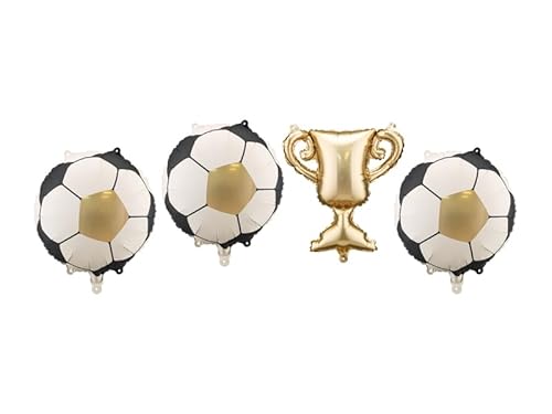 Folienballon Set Pokal mit Bällen – 4-teiliges Deko-Set aus Folie, inkl. 1 Pokal (ca. 33 cm) und 3 Bälle (ca. 34 cm),Luftfüllung, wiederverwendbar, inkl. Strohhalm, Sportparty Kindergeburtstag von PartyDeco