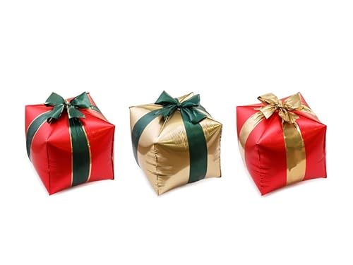 Folienballons Geschenke Farbmix 3er Set – ca. 34 x 36 cm, Luft & Helium, wiederverwendbar, inkl. Strohhalm, Weihnachtsdeko Ballons, Geschenkbox Luftballons Party Dekoration, Weihnachten Feier Deko von PartyDeco