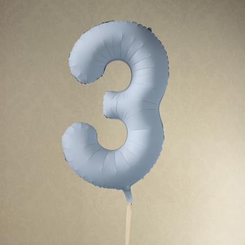 Großer Folienballon mit Zahl 3, Nebelblau, für Geburtstagsfeiern und Kulissen von PartyDeco