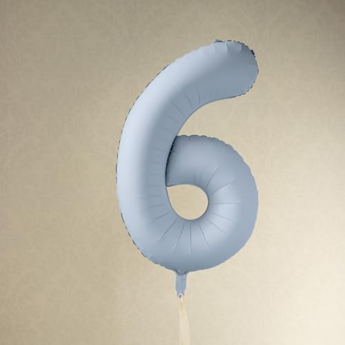 Großer Nebelblauer Folienballon Zahl 6 für Feiern und Kulissen von PartyDeco