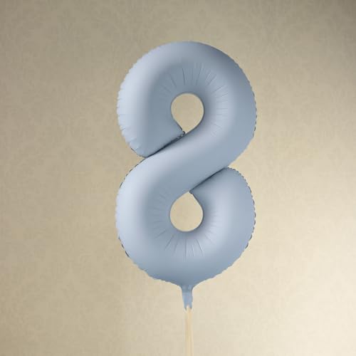 Großer Nebelblauer Folienballon Zahl 8 für Geburtstagsfeiern und Hintergründe von PartyDeco