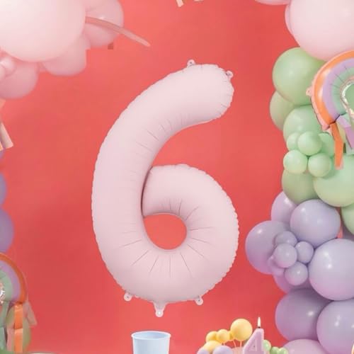 Großer hellrosa Folienballon Zahl 6 für Feiern und Kulissen von PartyDeco