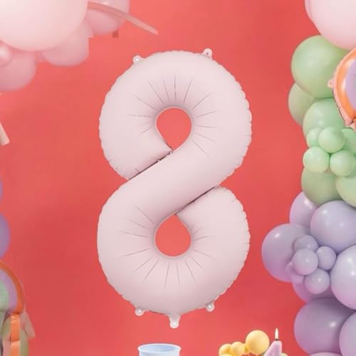 Großer hellrosa Folienballon Zahl 8 für Feiern und Kulissen von PartyDeco