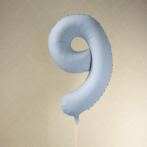 Großer nebelblauer Folienballon mit Zahl 9, für Geburtstagsparty-Dekoration und Hintergründe von PartyDeco