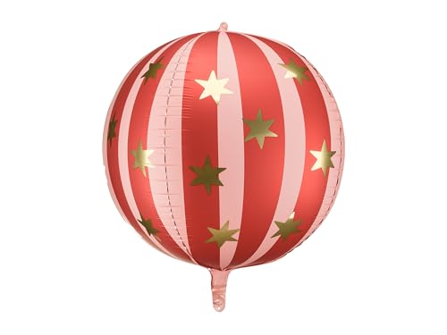 Folienballon rund 50cm gestreift mit Sternen - Ballon für Helium oder Luft - Party Luftballons - Folienluftballon - Geburtstagsdeko & Partydeko - Rosa Rot Gold von PartyDeco