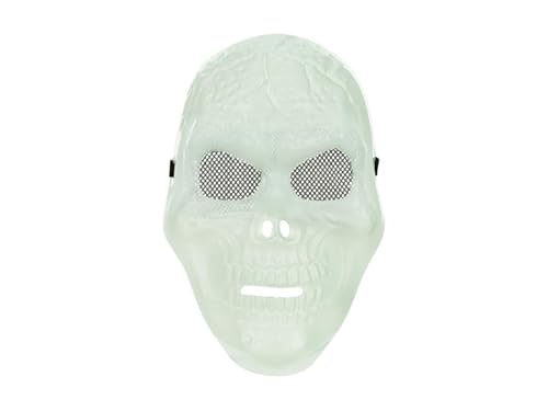 Halloween Maske Schädel Glow in the Dark – ca. 17 x 27 cm, leuchtet im Dunkeln, wiederverwendbar, Gruselmaske für Erwachsene, Horror Kostüm Accessoire, Totenkopf Maske, Karneval Party Verkleidung von PartyDeco