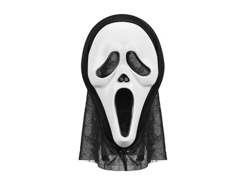 Halloween Maske mit Kapuze – ca. 18 x 31 cm, Kapuze ca. 38 cm, schwarz-weiß, Gruselmaske für Erwachsene, Horror Kostüm Accessoire, Verkleidung für Party, Fasching, Karneval, unisex Maskenkostüm Deko von PartyDeco