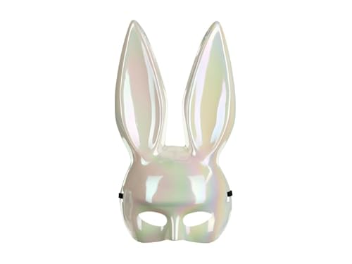 Kaninchen Maske Weiß Opal – ca. 16,5 x 34 cm, wiederverwendbar, Bunny Maske für Erwachsene, Party Accessoire Karneval, Maskenball Verkleidung, unisex Dekoration Fasching von PartyDeco
