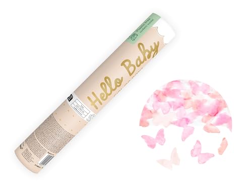 Konfettikanone Baby Geschlecht Mädchen Schmetterlingskonfetti 20cm x 24 Stk - 5 bis 8 m Effekthöhe - Konfetti Kanone Gender Reveal Party - Partypopper Konfettiregen - Konfettibombe - Rosa von PartyDeco