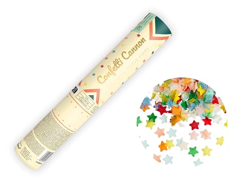 Konfettikanone mit Sternen 20cm x 24 Stück - 5 bis 8 m Effekthöhe - Konfetti Kanone Geburtstag Zirkusparty - Party Popper - Konfettiregen Shooter - Konfettibombe - Bunt von PartyDeco