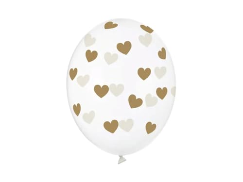Luftballons mit Herzen 30cm 6er Set - Ballons für Helium oder Luft - Latexballons für Hochzeit Verlobung JGA Geburtstag - Ballonset als Hochzeitsdeko Geburtstagsdeko - Klar Transparent Gold von PartyDeco