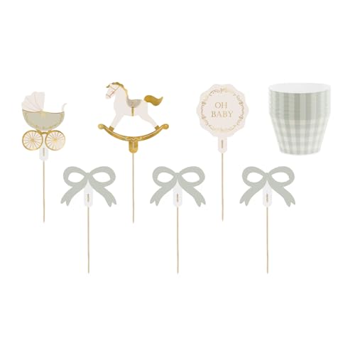 Muffin Deko Set Oh Baby – 6 Muffinförmchen grün kariert & 6 Topper mit Holzstäbchen, Höhe Papier 5,2–9 cm, Stäbchen 10 cm, Dekoration für Baby Shower, DIY Montage Muffin Cupcake Picker Muffin Deko Set Oh Baby – 6 Muffinförmchen grün kariert & 6 Topper mit Holzstäbchen, Höhe Papier 5,2–9 cm, Stäbchen 10 cm, Dekoration für Baby Shower, DIY Montage Muffin Cupcake Picker von PartyDeco