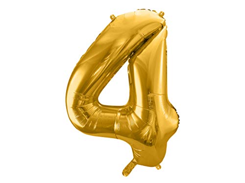 Party Deco Helium Luftballon - Geburtstag Deko - Folienballon - Zahl 4 - Gold - 86 cm von PartyDeco